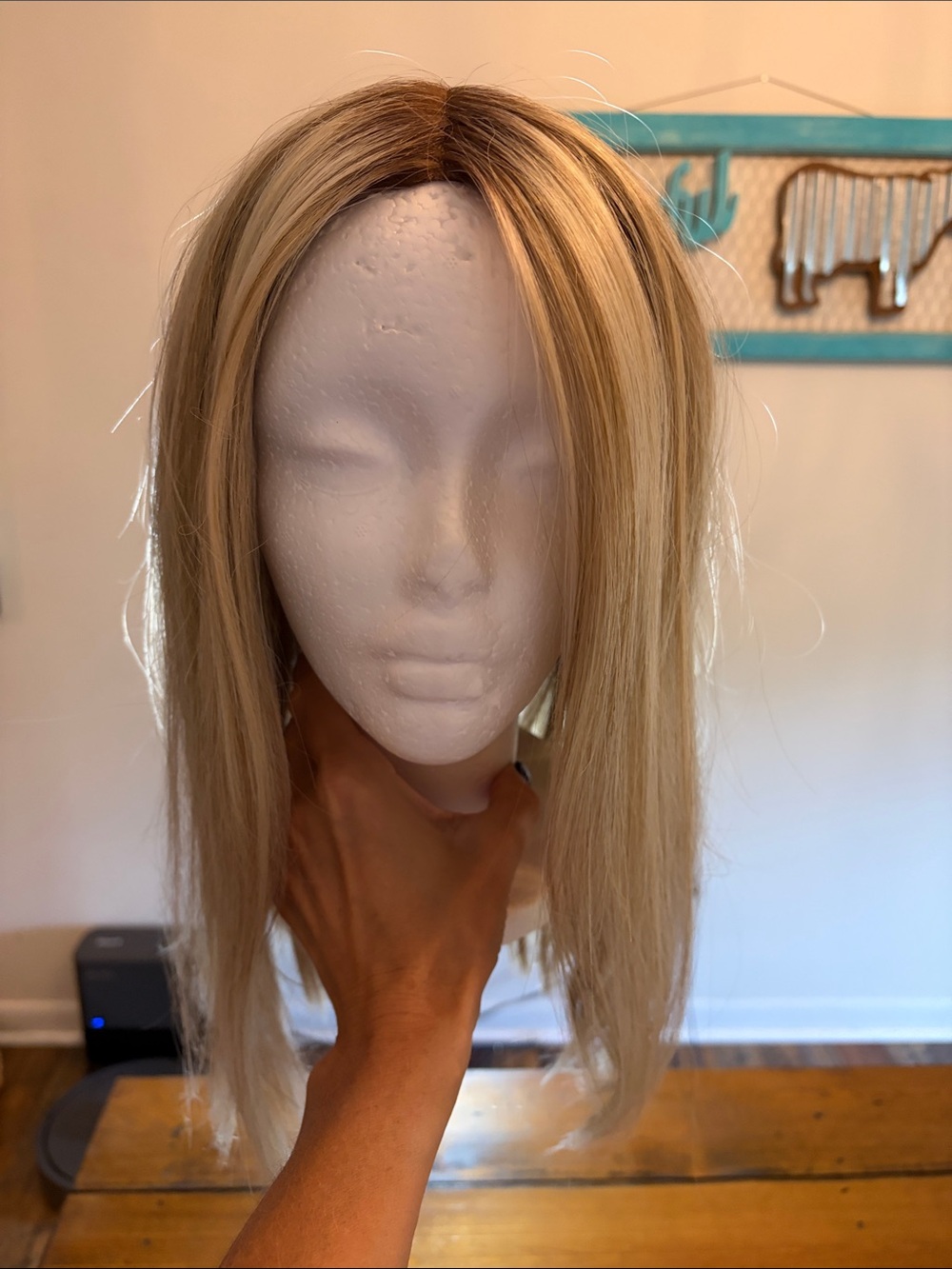 Blonde Straight Women’s Wig with Subtle Dark Roots